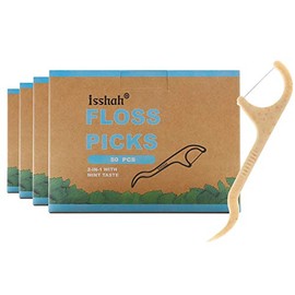 Palillos de hilo dental natural, 200 unidades, sin BPA, veganos, sostenibles, ecológicos, naturales, de Isshah (menta)