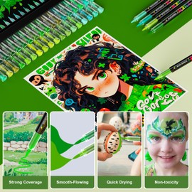 Sanyetral 36 Green Tones Colors Acrylic Paint Markers, Soft Brush Tip Paint Pens, Acrylic Pens for Wood, Stone, Canvas, Glass, Fabric, Egg & DIY Crafts Art Supplies (Green)