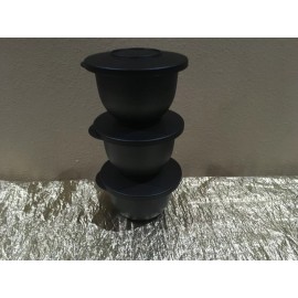 New Tupperware Set of 3 Beautiful Impressions Mini Mixing Bowls Black 2.3 cups