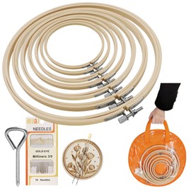SNAIL GARDEN 26 Pcs 7 Sizes Round Embroidery Hoops Set with Storage Bag,Bamboo Embroidery Rings with Embroidery Needles,Magnetic Pincushion,Screwdriver ,Cross Stitch Hoop 8cm to 23cm for Craft Sewing