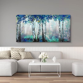 Large Purple Wall Art Decor for Living Room Bedroom Framed Black and White Seascape Full Moon Purple Flower Painting Canvas Picture Modern Hand-Painted Plum Blossom Artwork for Home Office