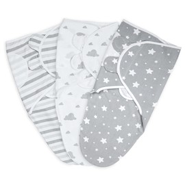 ikads Baby Swaddle Blanket 0-3 Months - 100% Breathable Organic Cotton Fabric - Baby Swaddle Wrap for New Born - Pack of 3 Baby Swaddles for Newborn with Hooks & Loop (Grey)
