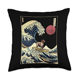 German Shorthaired Pointer Surfer German Shorthaired Pointer Japanese Kanagawa Wave Funny Surf Throw Pillow, 18x18, Multicolor