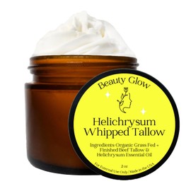 Beauty Glow Helichrysum Gymnocephalum Whipped Beef Talow Balm Cream for Face & Body Age Defying Hydrating, Skin Healing, Full Body Hydration, Multipurpose Balm 2 Oz