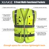 XIAKE 9 Pockets High Visibility Reflective Safety Vest, Zipper Front,