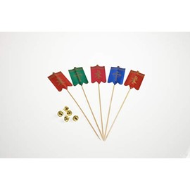 Hobby Bakers Flag and Bell for Easter Lamb 5 Pieces Each Golden, Small Bells and Flags with Wooden Handle