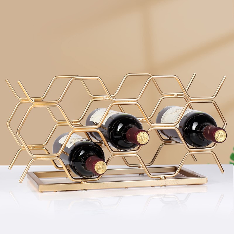 Drincarier Countertop Wine Rack - 10 Bottle Freestanding Modern Gold