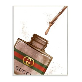 Stupell Industries Makeup Nail Polish Brush Drip Brown Fashion, Design by Artist Ziwei Li Wall Art, 13 x 19, Wood Plaque