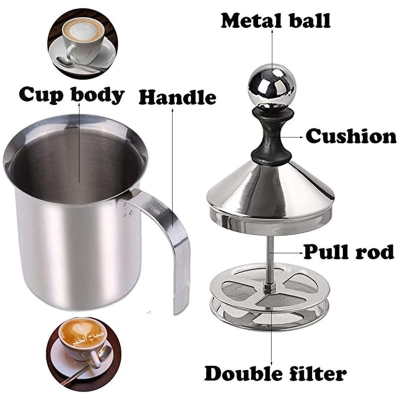 304 Stainless Steel Double-layer Manual Foamer for Milk Coffee, etc.