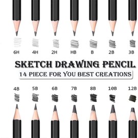 Drawing Pencils, 24pcs Sketching Pencils Set with Graphite Pencils 12B 10B 8B 7B 6B 5B 4B 3B 2B B HB 2H 4H 6H and Charcoal Pencils for Drawing, Gift for Beginners or Artists