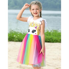 PrinceSasa Infant Summer Party Wedding Unicorn Rainbow Dresses Girls Outfit,6PDPAT51,5-6 Years(Size 130)