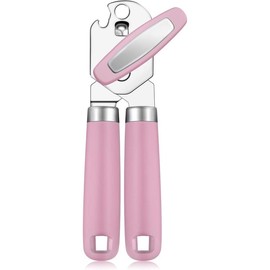 Upgraded can opener manual with bottle opener smooth edge cut can opener heavy duty comfortable soft handle builtin bottle opener black - Color: Pink, Size: Default