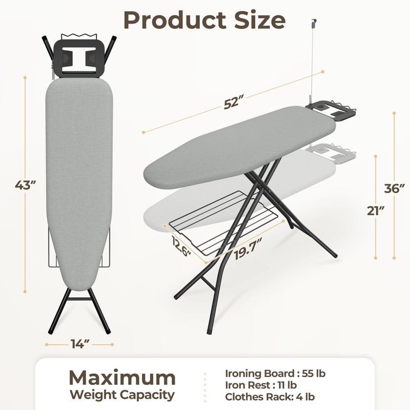 Yaheetech Ironing Board, Compact Iron Board with Cord Holder, Steam