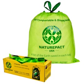 NaturePact USA Extra Thick 1 MIL Compostable Trash Bags, Drawstring, 3.2 Gallon - Heavy Duty, Ultra Durable,Leak Proof, Kitchen Compost Bin Compatible, 50 Count
