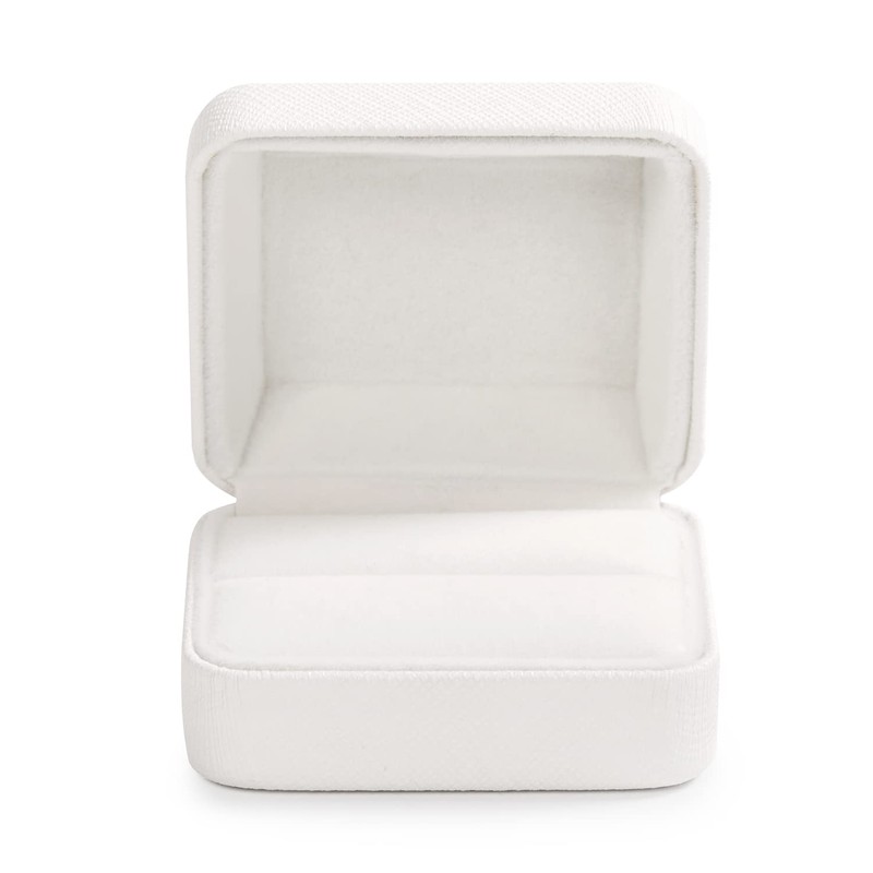 Oirlv White PU Leather Ring Box Round Corner Engagement Proposal