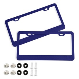Coikll Lattice on Navy Blue License Plate 2 Holes Frame Rustproof Aluminium Car Tag Covers Car License Plate Holders with Screws for Car Accessories -Round Hole