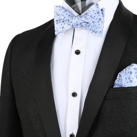 Alizeal Mens Floral Pattern Self-tied Bow Tie with Pocket Square Colorful Tie Set, Light Blue