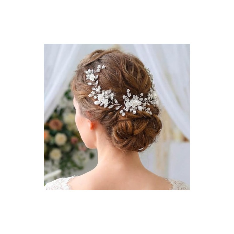 Unicra Pelo de novia con flores para boda, perlas de