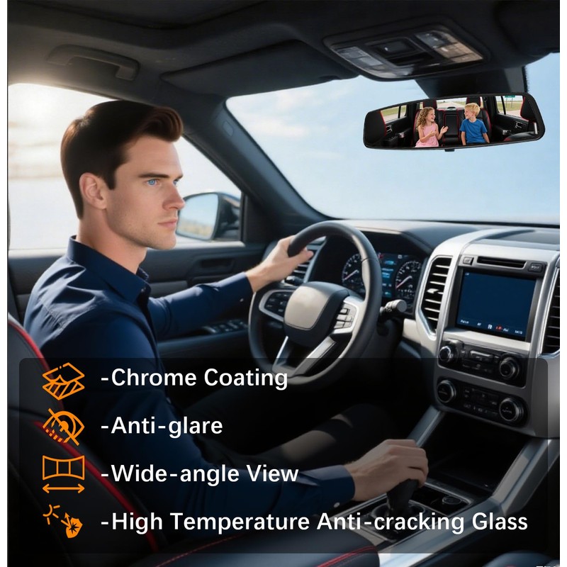 HmmtyRack Rear View Mirror, 14 Inch Chrome Anti-glare Panoramic Rear