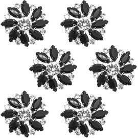 GIKPAX 6Pcs Rhinestone Buttons, Crystal Flower Buttons for Cardigans Rhinestone Black Buttons Sew on Rhinestones Fashion Crystal Buttons Alloy Buttons for Crafts Wedding Party
