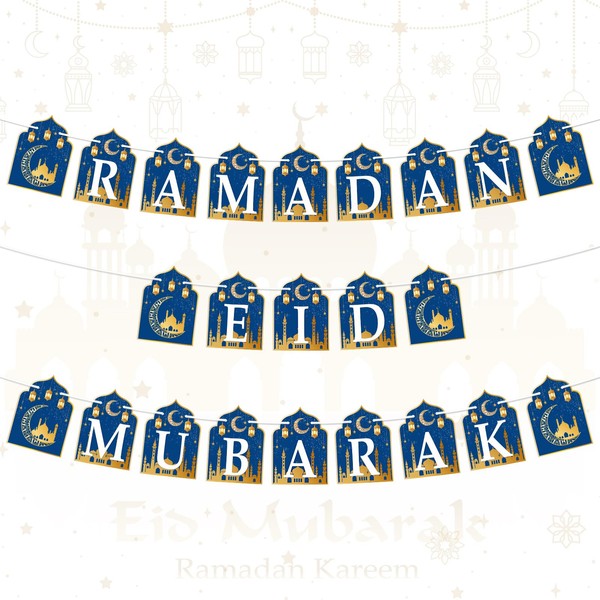 3pcs Ramadan Banner Eid Mubarak Decoration, 2 in 1 Ramadan