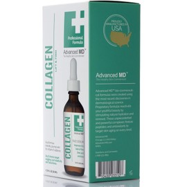 Advanced Md Suero Hidratante Facial Con Colágeno Para Arrugas Y Líneas Finas. Fórmula Profesional Para Reafirmar Y Tensar La Piel Al Tratar La Elasticidad Perdida. Extracto Suero De Colágeno 3,75 Onz