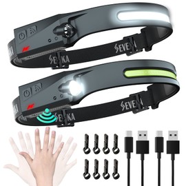 SEVENKA 2 Rechargeable Headlamps, Bright LED Headlamp Flashlight, 1000 Lumen 230° Wide Beam&Spot Light, Sensor Mode, 2.4oz Lightweight Head Lamp with Clips for Hardhat, Camping,Running
