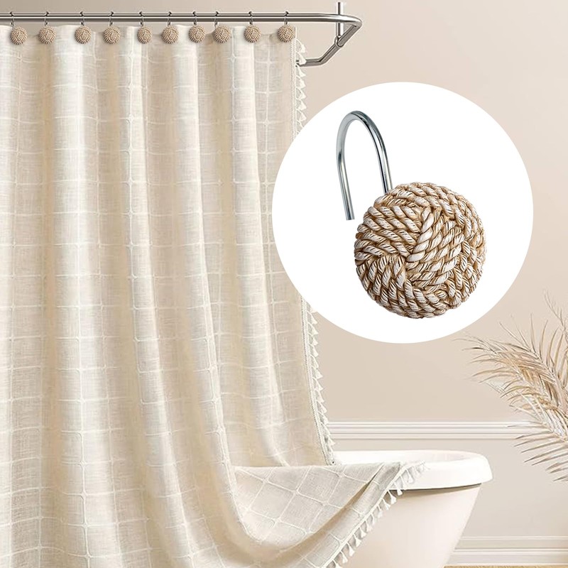 Sunlit Boho Knots Shower Curtain Hooks, Home Decorative Shower Curtain