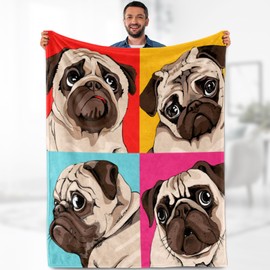Pug Blanket Gifts for Kids Adults - Puppy Dog Animal Lovers Throw Soft Warm Lightweight Fleece Cozy Fuzzy Blankets for Boys Girls Women Cartoon Birthday Bedroom Living Room Bed Couch Decor 60"x80"
