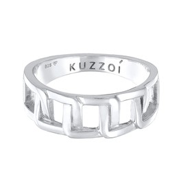 Kuzzoi Solid Men's Ring (8 mm) in Curb Design Polished Band Ring for Men 925 Sterling Silver, Silver Ring in Link Look, Ring Size 60-66, 0602260322