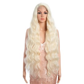 Style Icon Wig Lace Front Wig for Women Synthetic Super Long Curly Wavy Wigs with Baby Hair Side Part High Temperature Fibre (36 Inches, 613)