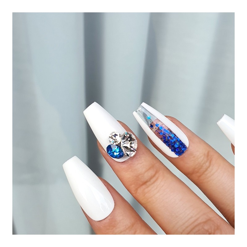 Majestic Blue Line Handmade Nail Tips - Natural / 마제스틱