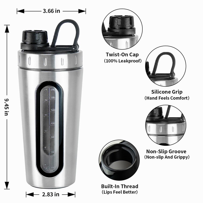 TOOFEEL Shaker Bottles for Protein Mixes 28 oz Stainless Steel