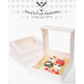 Gcardist Auto-pop Up White 20.3 x 20.3 x 6.4 cm 12-Piece Cookie Box with Window Pastry Macaron Bakery Box for Packaging (8 x 8 x 2.5 Inch)