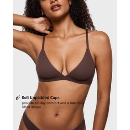 INLYRIC Women's Inbarely Triangle Bralette Plunge Unlined Seamless Bra Wireless Soft Comfort Bras Hazelnut L
