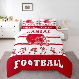 Erosebridal American Football Comforter Full Size,Football Bedding Sets for Kids Boys Girls,White Red Sports Comforter Sets,Football City Team Duvet Insert with 2 Pillowcases All Season(Kansas)