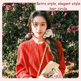 Polka Dot Vintage Hair Tie for Braids Ponytail Holders for Women Girls Large Polka Dot Satin Scrunchie for Curly Fine Hair Accessories for Women Girls Vintage Preppy Silk Scrunchies for Bun Ties 2 Pcs