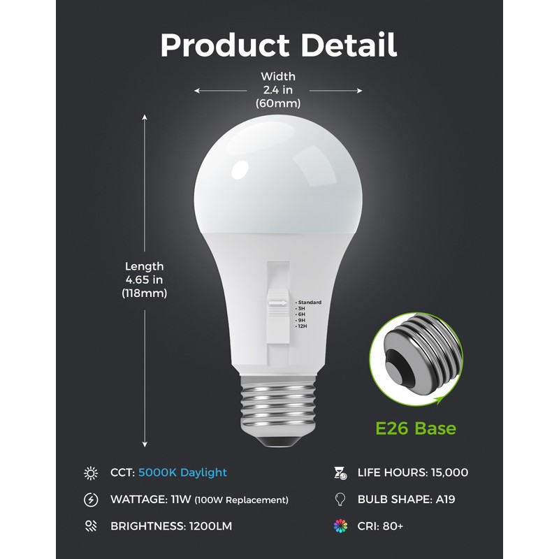 NEOROSS Upgraded Timer Light Bulb, 100W Equivalent A19 LED with
