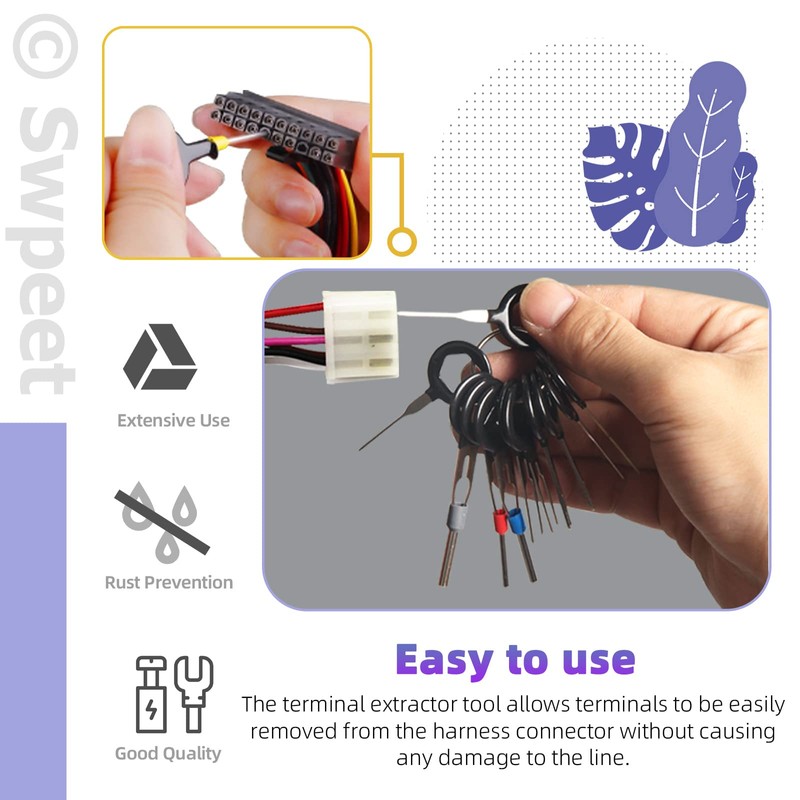 Swpeet 19Pcs Terminal Removal Tool Assortment Kit, Wire Connector Terminal