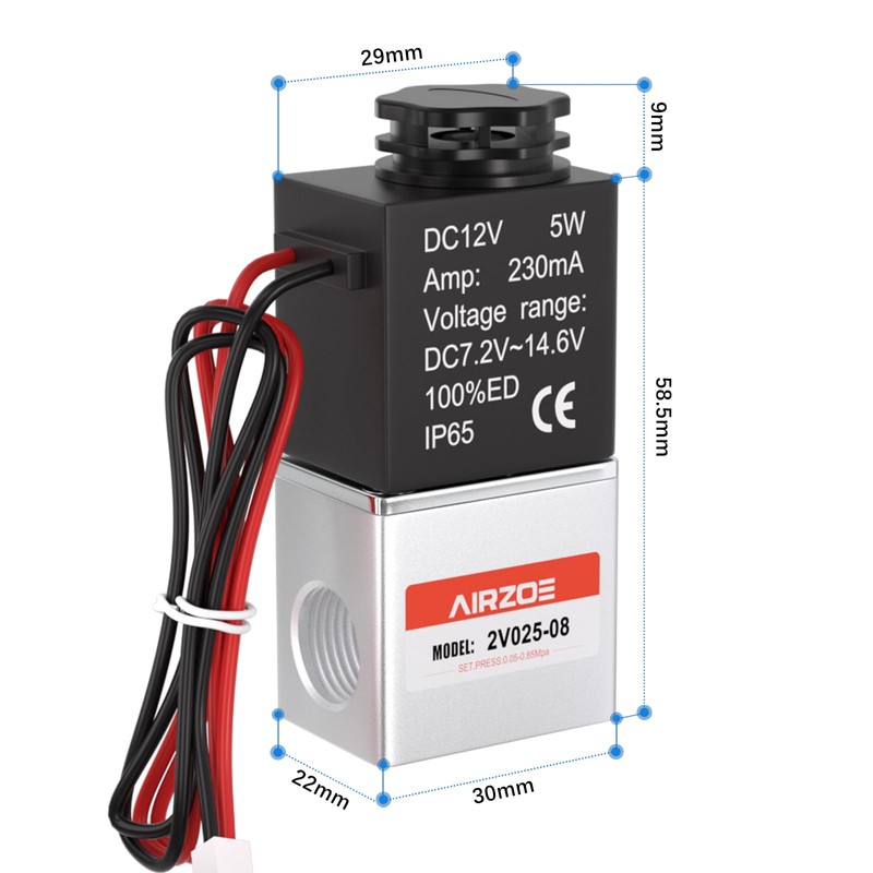 AIRZOE 1/4"NPT DC12V Solenoid Valve,2 Way Normally Closed Electric Solenoid