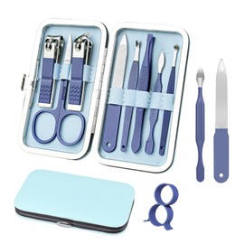 Manicure Set 8 in 1 Nail Clipper Set,RedFlow Nail Clippers,Fingernail & Toenail Clippers,Manicure Tools,Pedicure Tools,Suitable for Travel Manicure Kit,Nail Set Kit with Everything Profe (Blue)