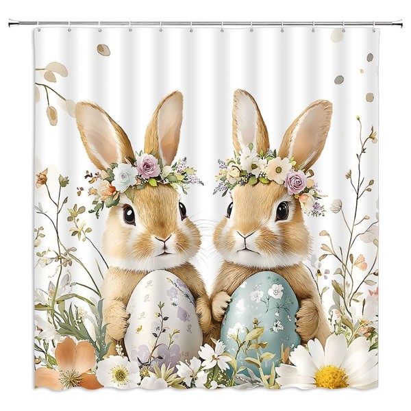 Fsfusvk Happy Easter Shower Curtain Rabbit Bunny Eggs Spring Cute