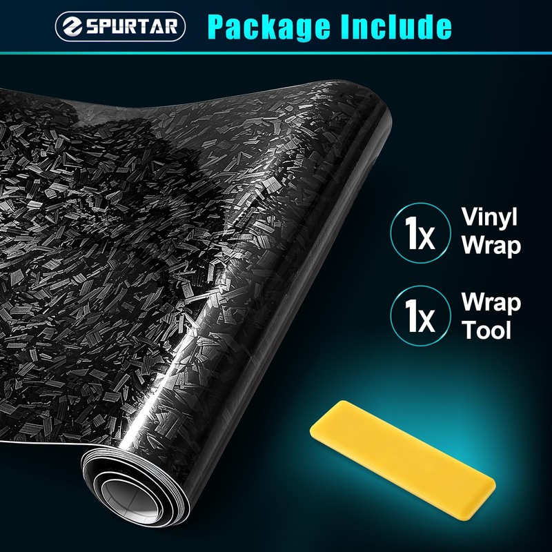 Gloss Forged Carbon Fiber Vinyl Wrap for Cars Black, 1ft