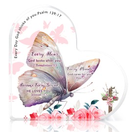 Christian Gifts for Women Religious Gifts Butterflies Inspirational Gifts with Bible Verse Prayers Desk Decor Acrylic Heart Shaped Keepsake Birthday Christmas Gifts Friendship Gifts for Women