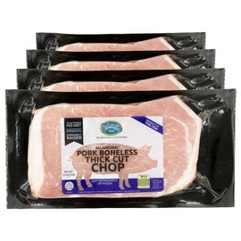 Pederson's Farms Pork Boneless Thick Cut Chops (4 Pack, 2 Chops Each) 16oz - All-Natural, No Added Antibiotics - Vegetarian Fed, Humanely Raised - Keto Paleo Diet Friendly, Made in the US