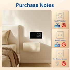 BSEED Touch Light Switch with Socket and LED Interface, 2-Gang, 2-Way, Touch Sensor Panel, LED Light, Black, Non Smart Switch