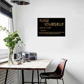 Black and Gold Wall Art School Motivational Quotes Push Yourself Canvas Print Classroom Inspirational Picture Wall Art Living Room Office Framed Golden Artwork 12x16inch