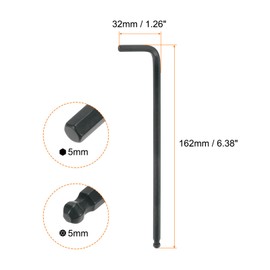 sourcing map 2pcs Ball End Hex Key Wrench 5mm L-Shape Extra Long Arm Hexagon Metric Wrenches Chrome Vanadium Steel Repairing Tool for Home Repair Black