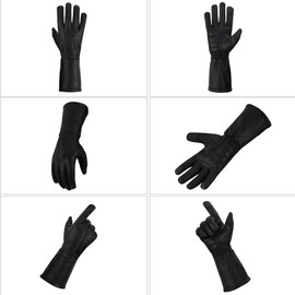 Men's Unlined Extra Long Water Resistant Leather Gauntlet Glove Medium Black