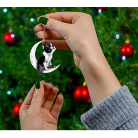 Small Pendant Wood Christmas Decoration Dog Christmas The on Creative Sitting Moon Pendant Decoration (D, One Size) Christmas Tree Decorations
